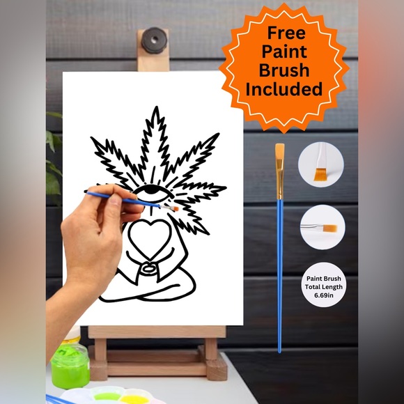 Paint Your Own Hemp Leaf Meditating Canvas , Sip and Paint Canvas, Home Decor - Picture 3 of 5
